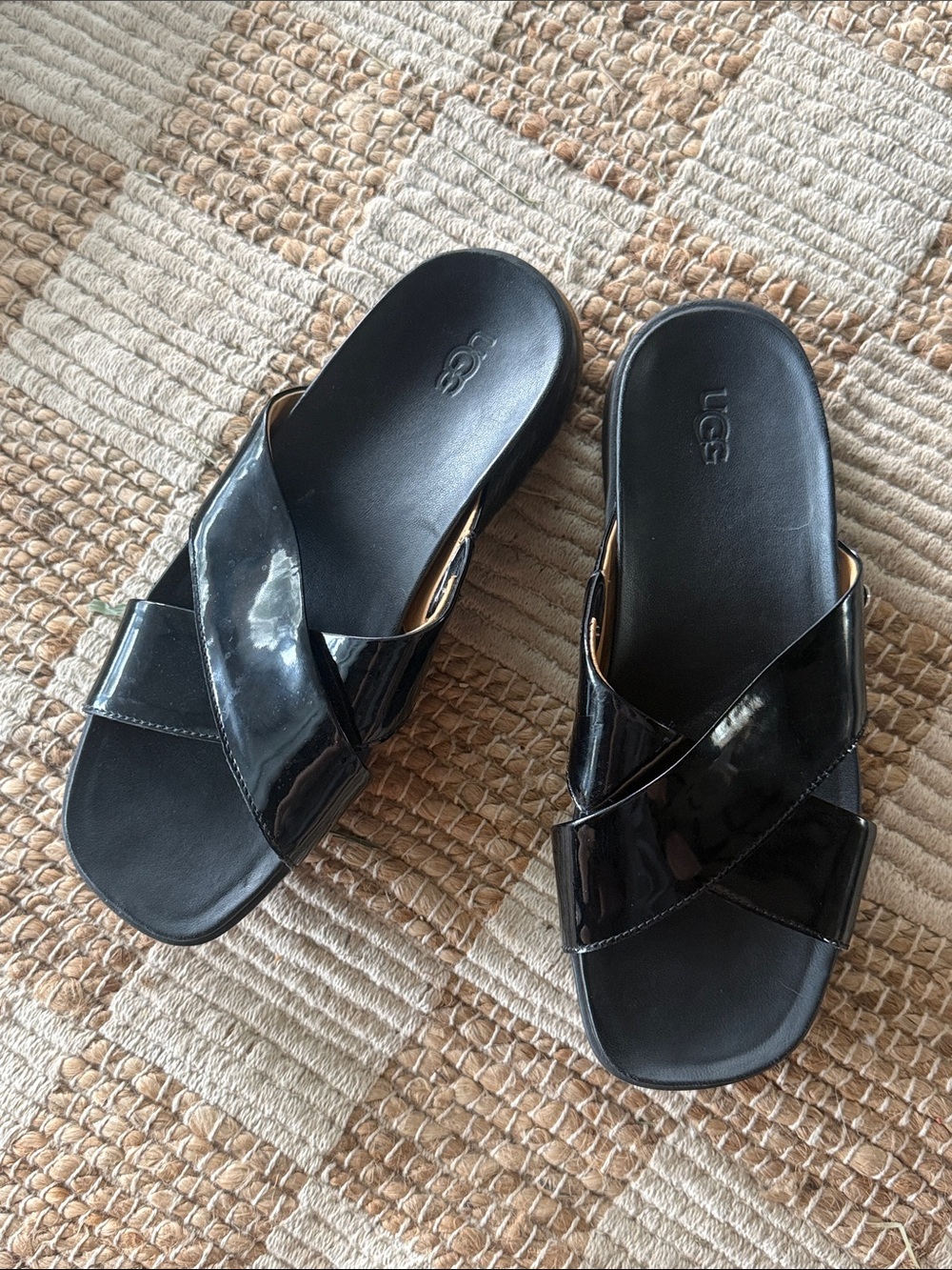 UGG Women's Black Patent Crossover Slide Sandals